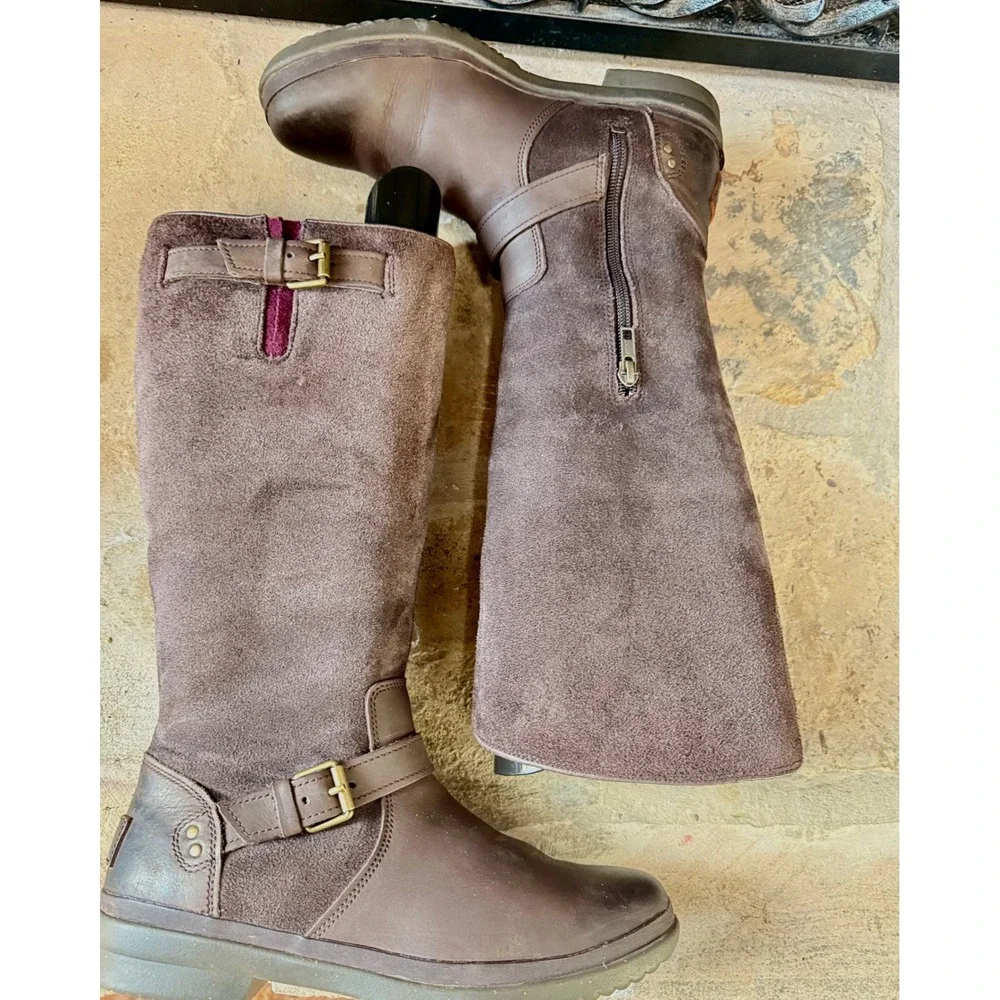 UGG Thomsen Tall Waterproof Riding Boots Stout Brown Suede Leather Sz 8